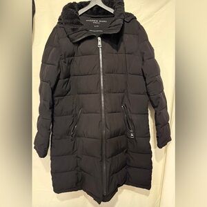 Andrew Marc Ladies Women Long Stretch Parka Zipper Hood Winter Puffer Black XL